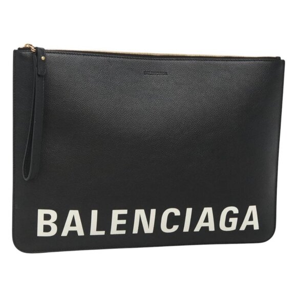 BALENCIAGA Clutch Bag Leather Black Gold 630626 Auth sw281 - Picture 1 of 16